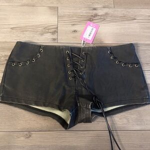 Edikted Lace Up Faux Leather Micro Shorts
